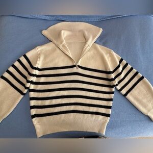 Wool/cotton blend M/L Creamy white blue striped knit sweater